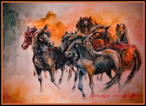 twilighting-horses-Painting